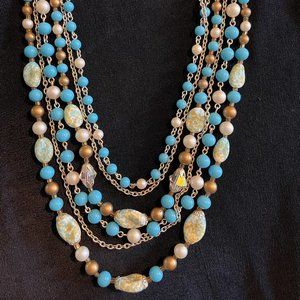 Blue/green/gold beads with gold tone chains